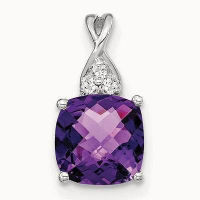 Checkerboard Amethyst and Diamond Pendant — 14K White Gold