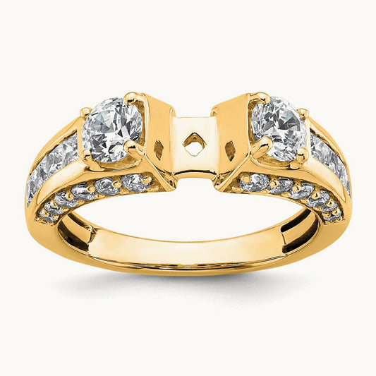 Round Semi-Mount 3 Stone Engagement Ring, 1.75 ct tw Lab-Grown Diamond — 14K Yellow Gold