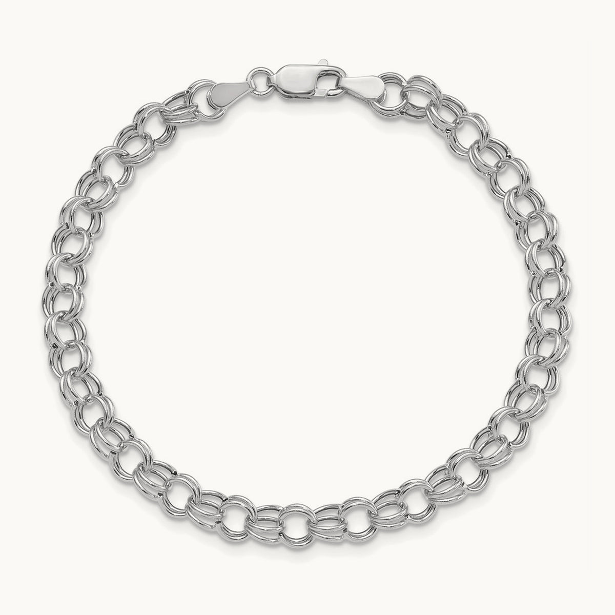 Hollow Double Link Charm Bracelet — 14K White Gold, 7mm