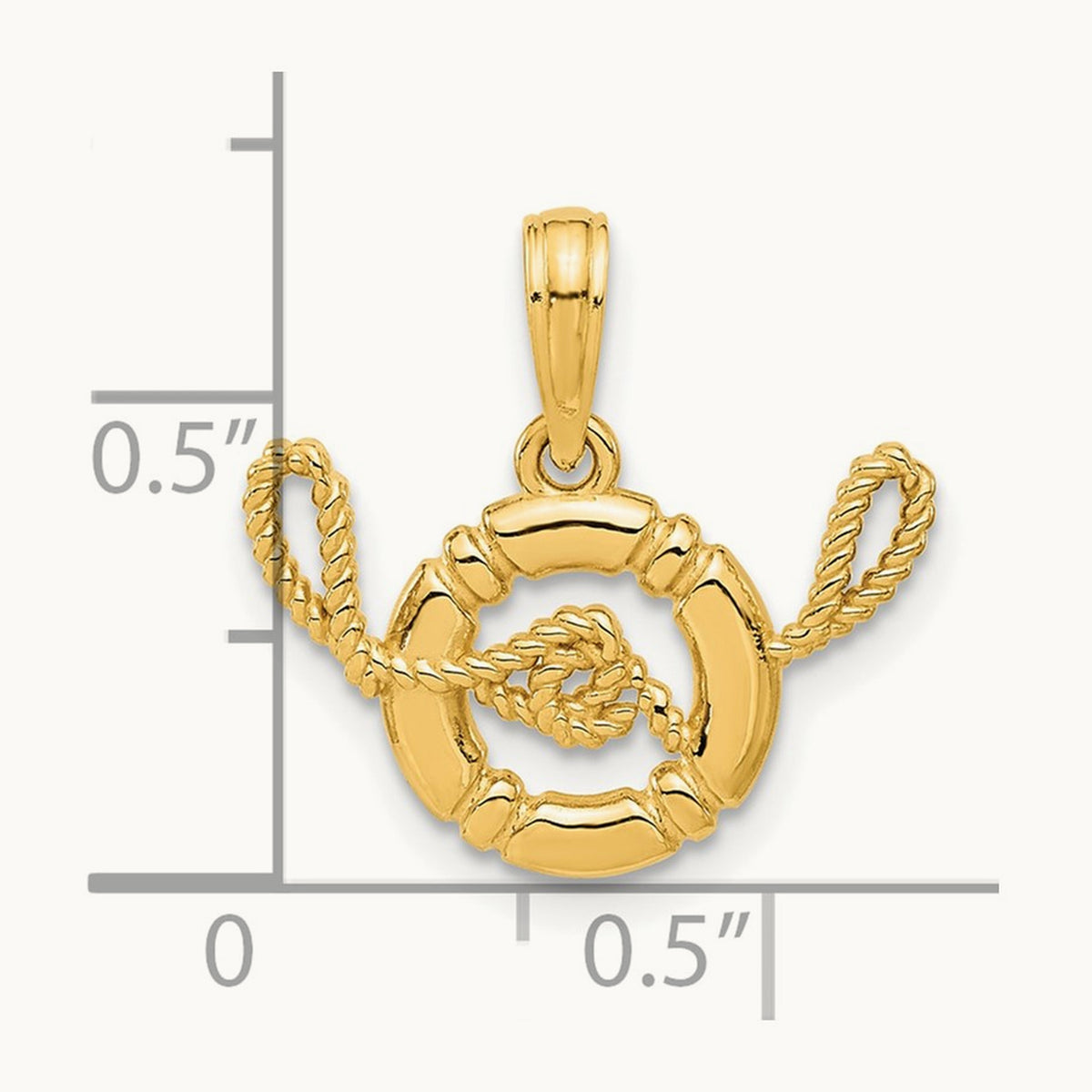 Polished Life Preserver with Rope Pendant, 14K