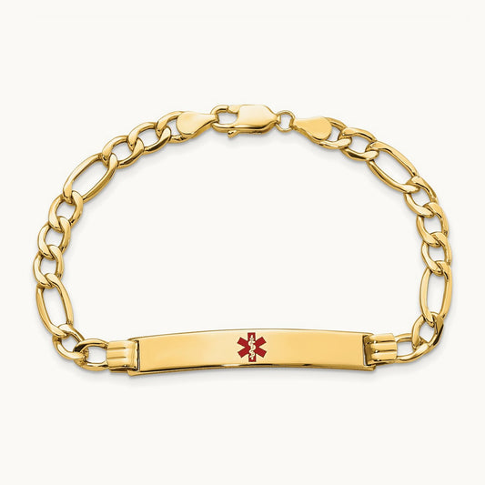 Semi-Solid Medical Polished Red Enamel Figaro ID Bracelet, 14K