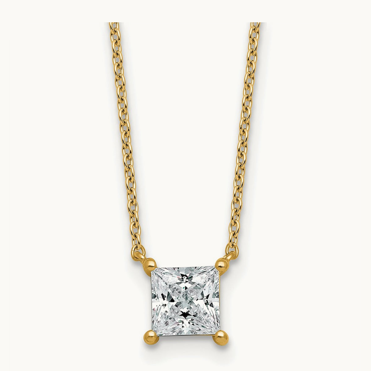 Princess Pendant Necklace, 0.25-4.00 ct tw Lab-Grown Diamond — 1 ct, 14K Yellow Gold