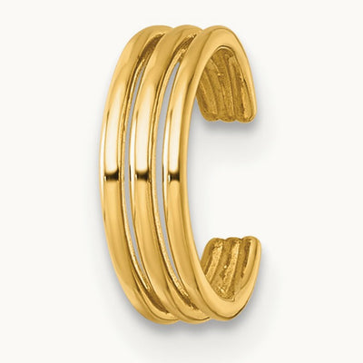 Polished 3 Row Single Ear Cuff, 14K
