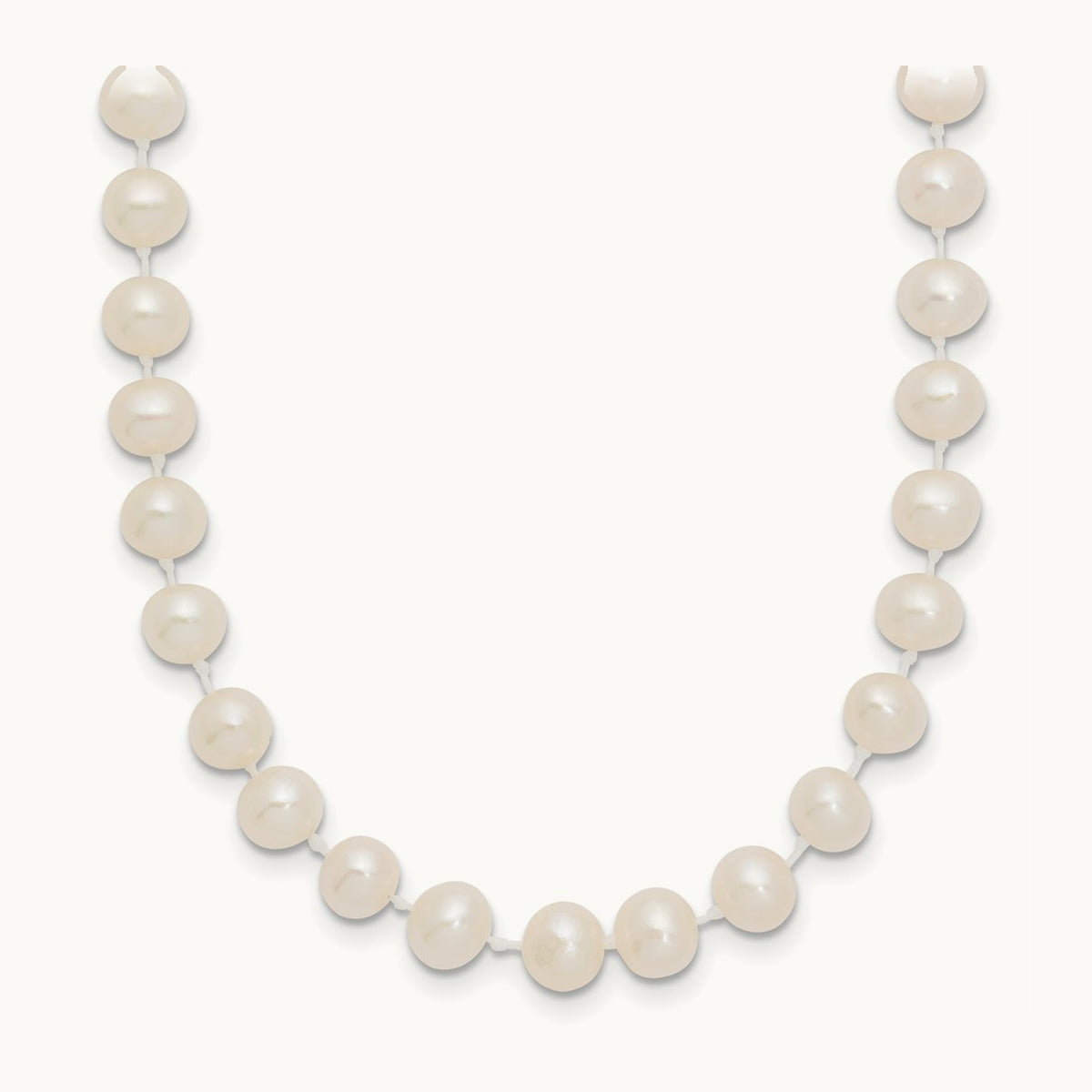 5- White Semi Round Freshwater Cultured Pearl Necklace, 14K