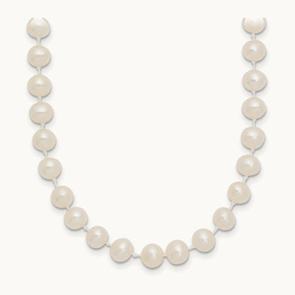 5- White Semi Round Freshwater Cultured Pearl Necklace, 14K
