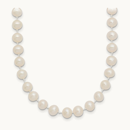 5- White Semi Round Freshwater Cultured Pearl Necklace, 14K