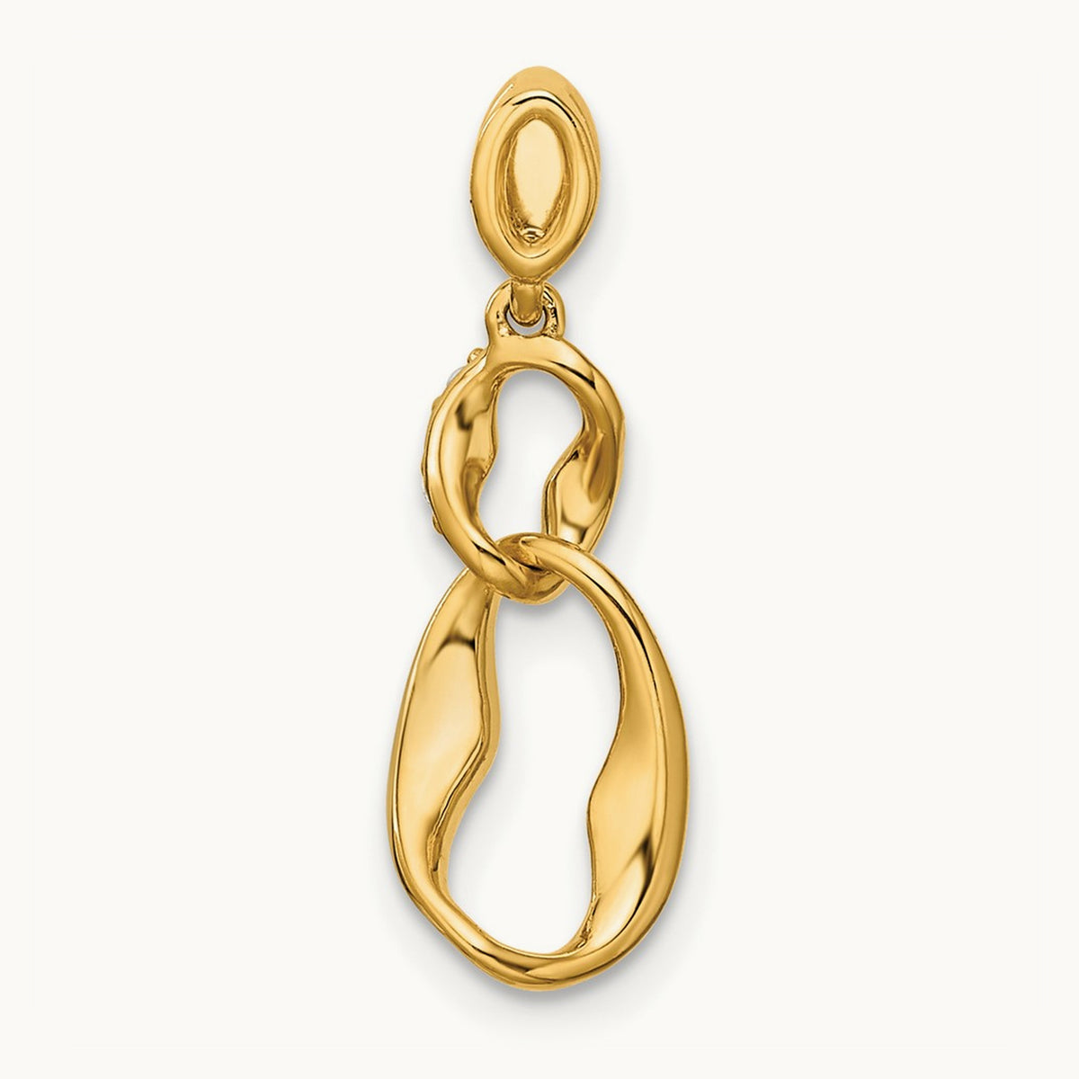 Polished Diamond Wavy Oval Dangle Pendant, 14K