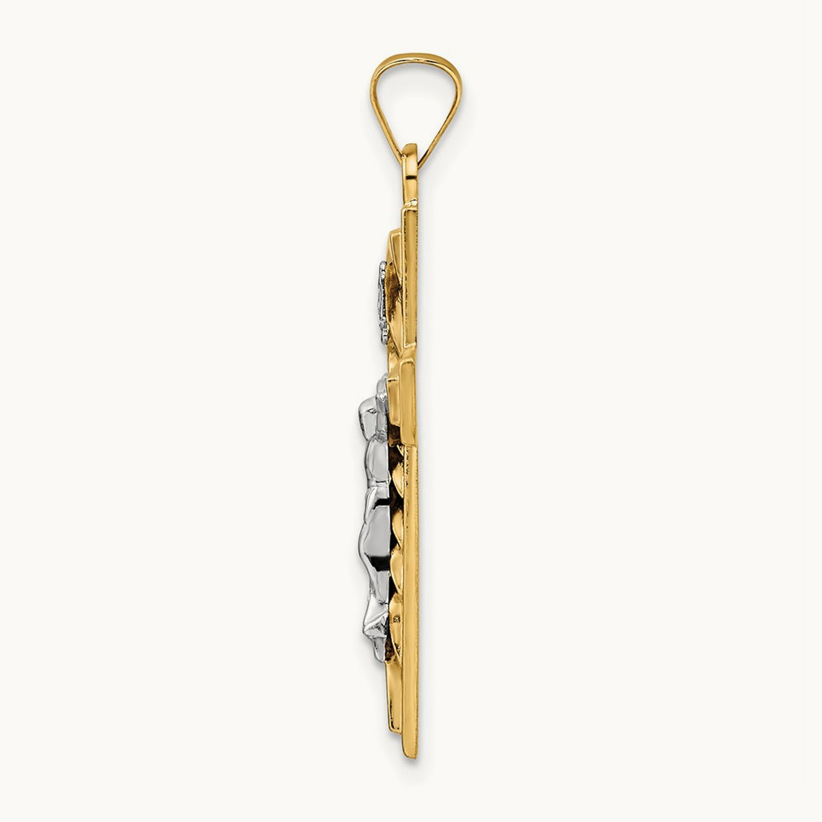 Polished and Twisted Hollow INRI Crucifix Pendant, 14K Two-tone