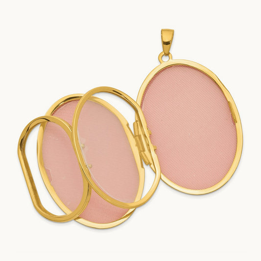 Large Oval Family Locket Pendant, 38mm, 14K