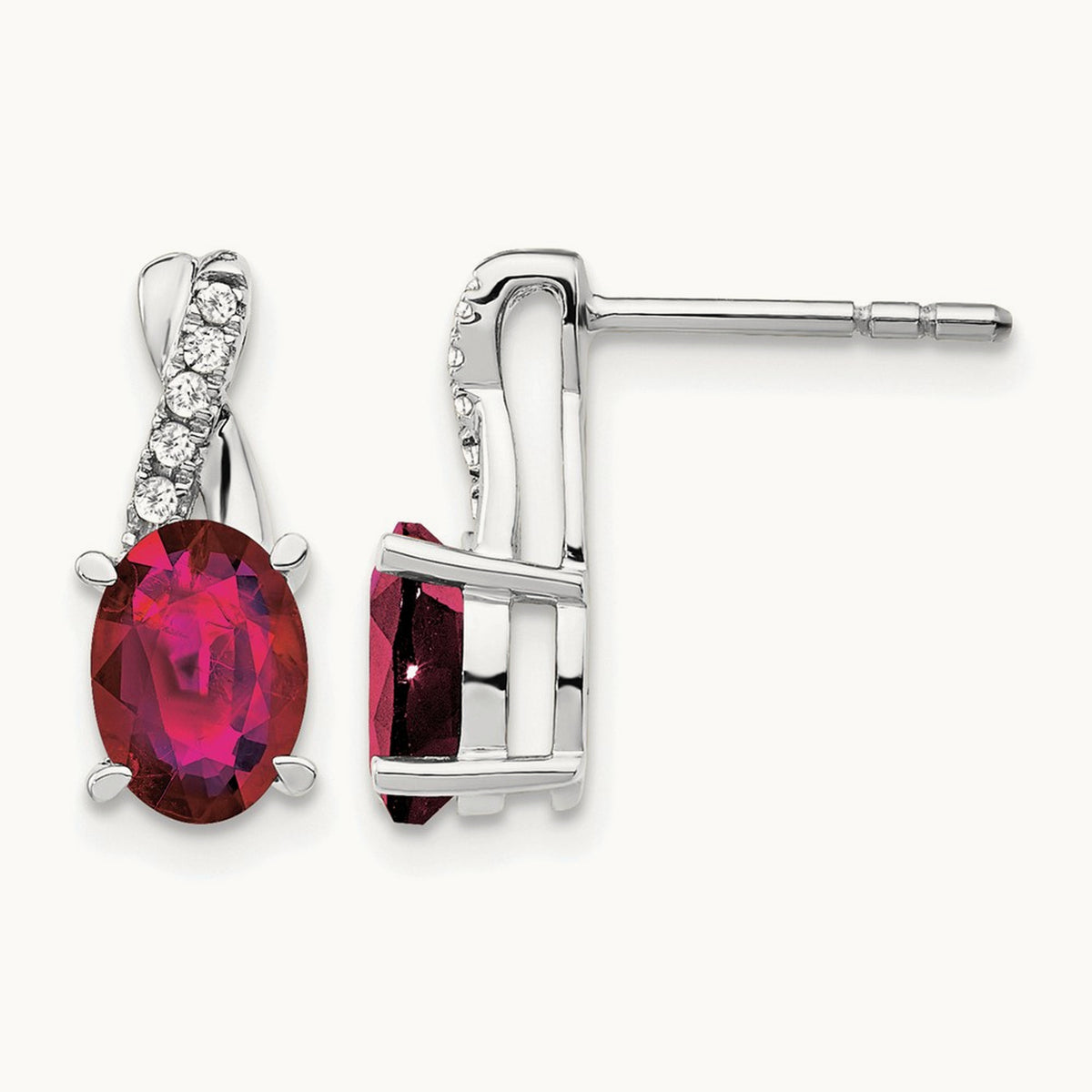 Created Ruby and Lab-Grown Diamond Earrings — 14K White Gold