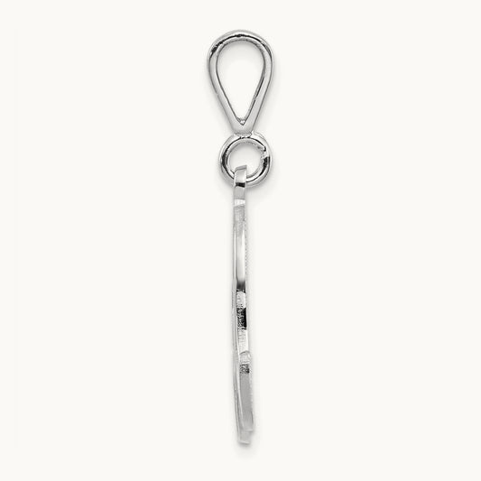 White Gold Solid Polished Script Filigree Initial Pendant, 14K White Gold