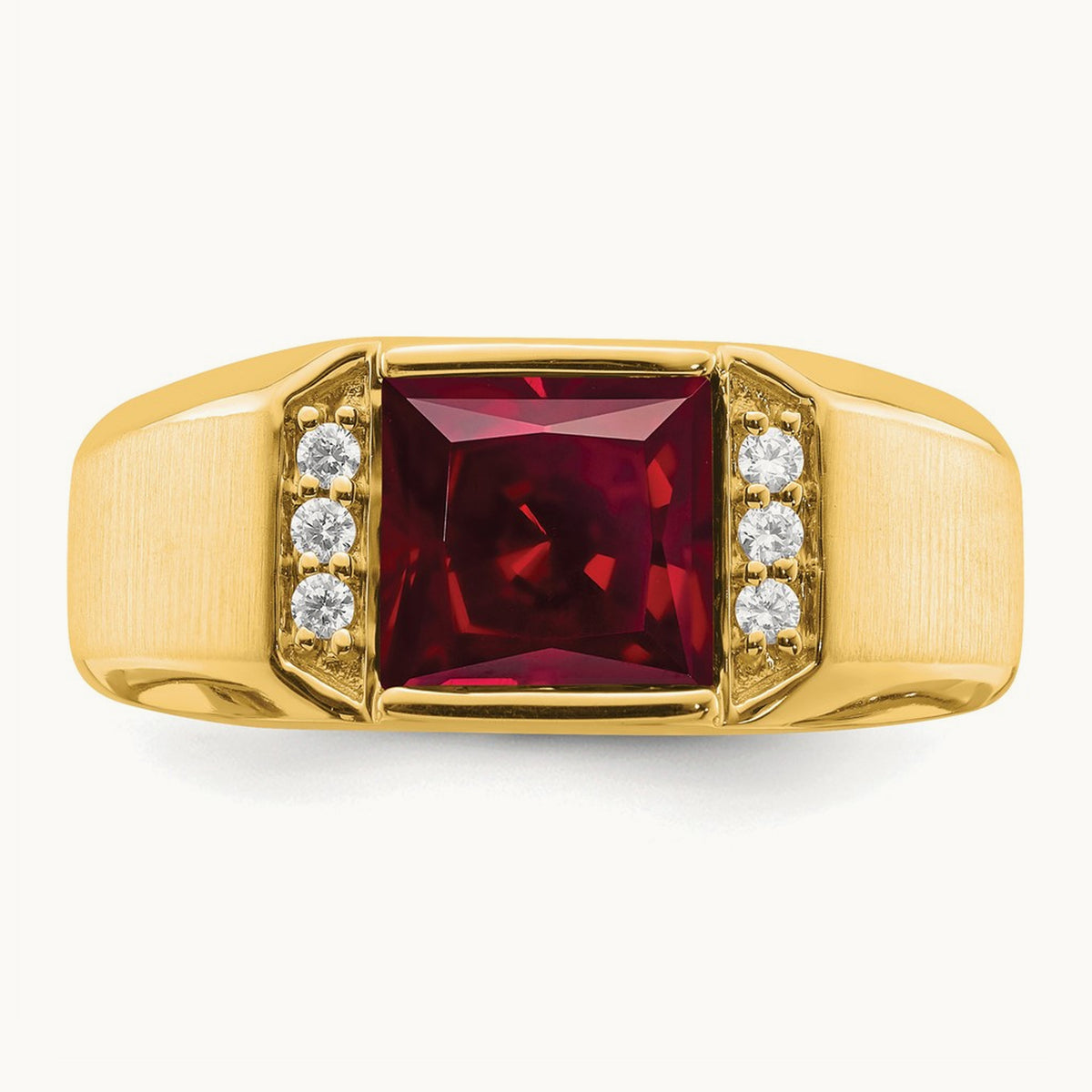 Square Created Ruby and Diamond Mens Ring, 14K