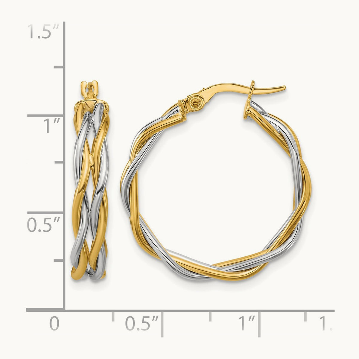Polished Twisted Round Hoop Earrings, 14K with Rhodium — Leslie's