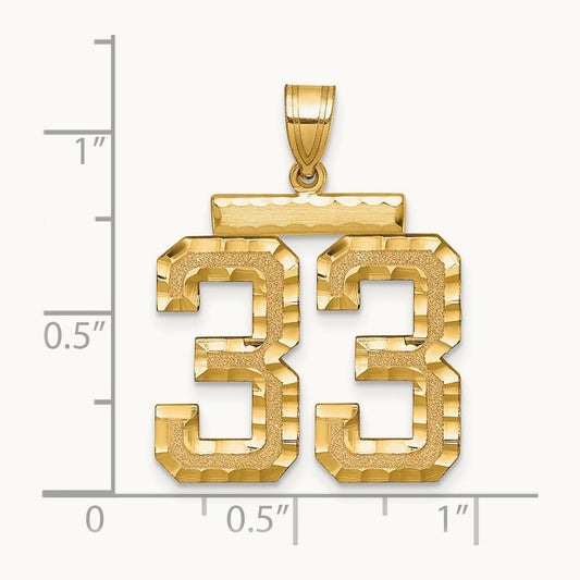 Large Brushed Diamond-cut Number 33 Charm, 14K