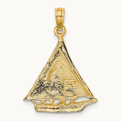 Polished and Textured Sailboat Charm, 14K