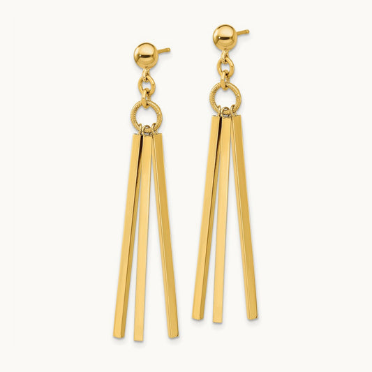 Polished 3 Bar Post Dangle Earrings, 14K