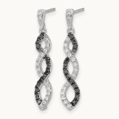 Black and White Diamond Twisted Post Earrings, 14K White Gold