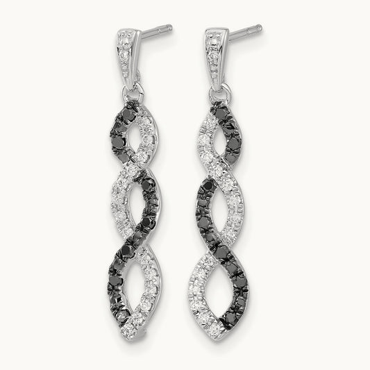 Black and White Diamond Twisted Post Earrings, 14K White Gold