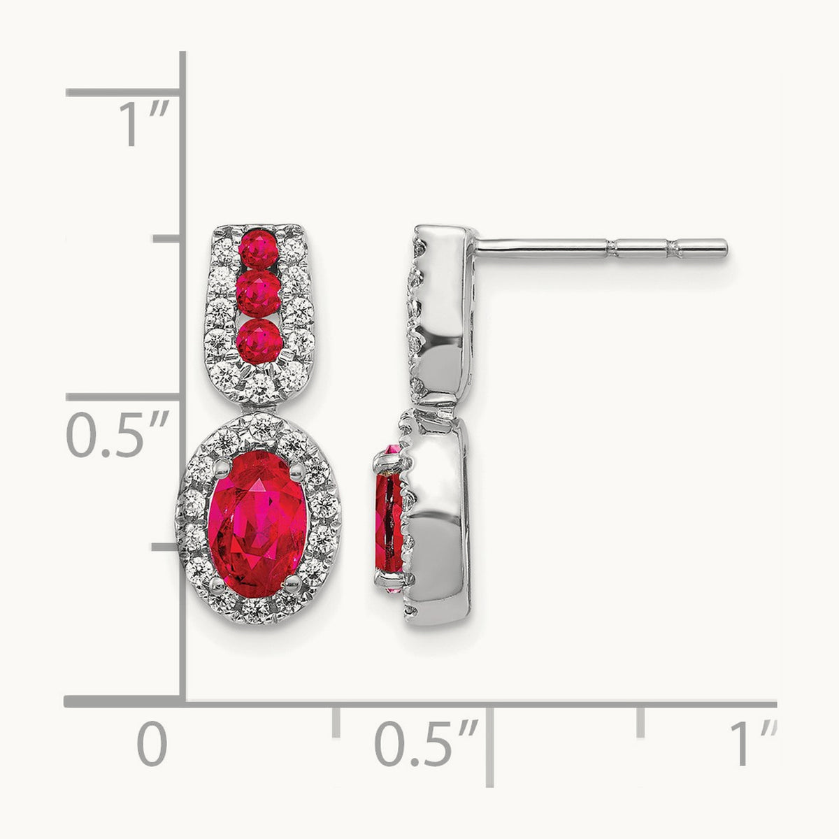 Diamond and Ruby Earrings, 14K White Gold