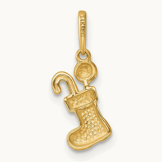 Madi K Polished Stocking with Candy Pendant, 14K