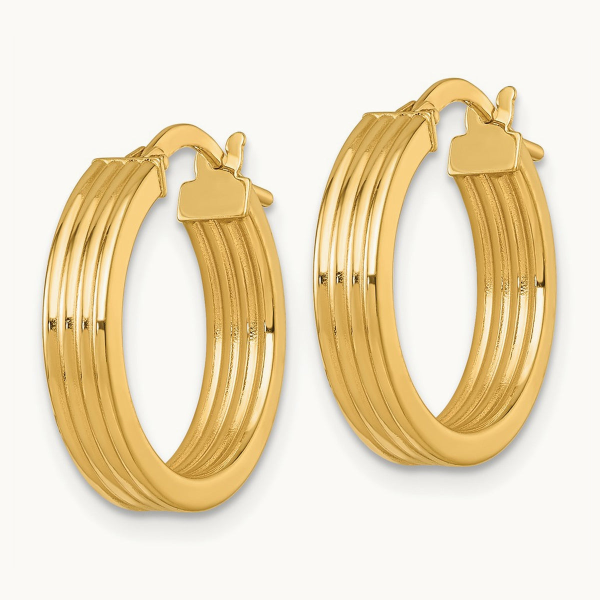 Polished Grooved Hoop Earrings — 14K Yellow Gold, 19mm