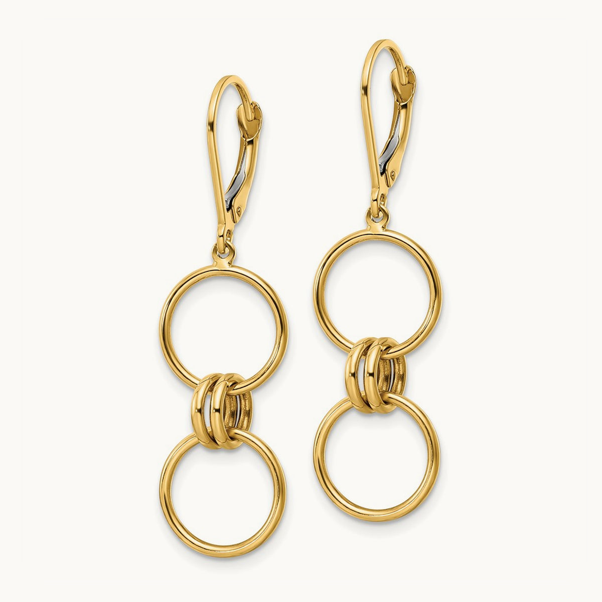 Circle Dangle Leverback Earrings, 14K