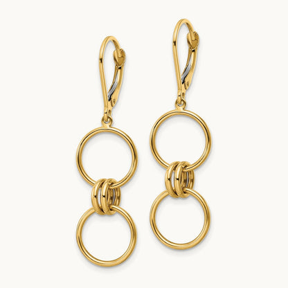 Circle Dangle Leverback Earrings, 14K