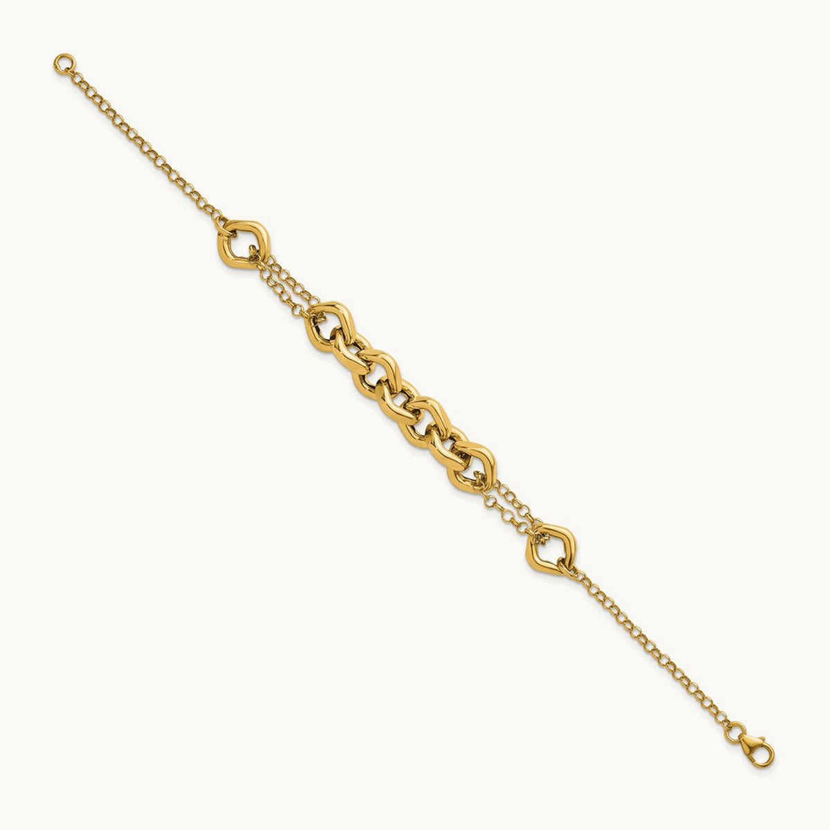 Polished 7.5in Fancy Multi Link Bracelet, 14K
