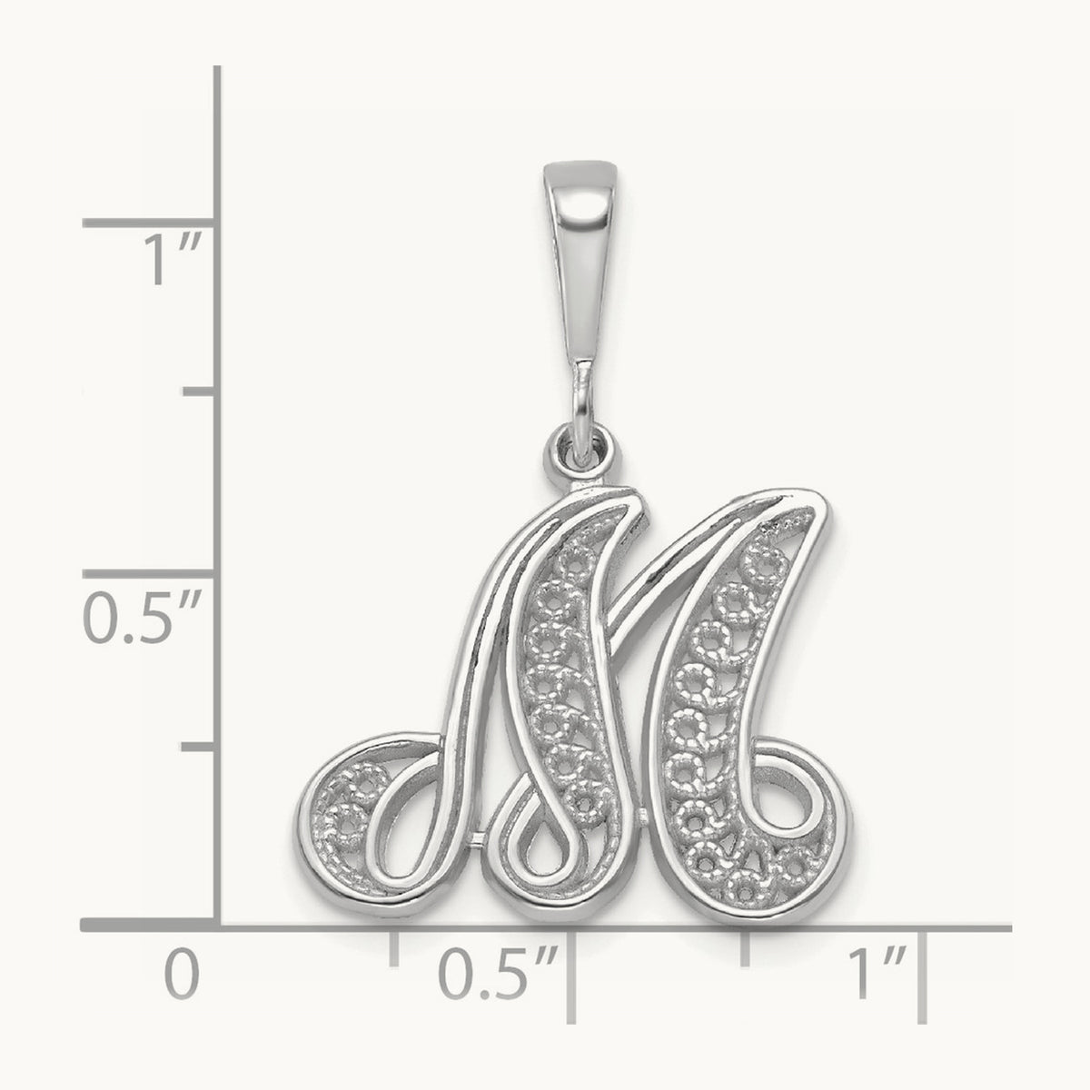 Solid Polished Script Filigree Initial Pendant — M