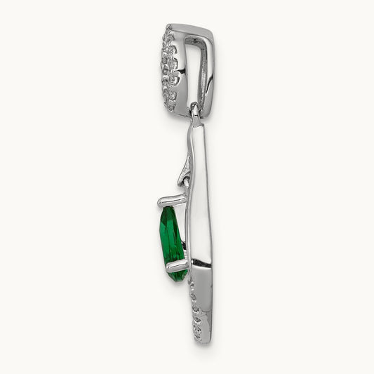 Created Emerald Dangle Pendant, 0.10 ct tw Lab-Grown Diamond