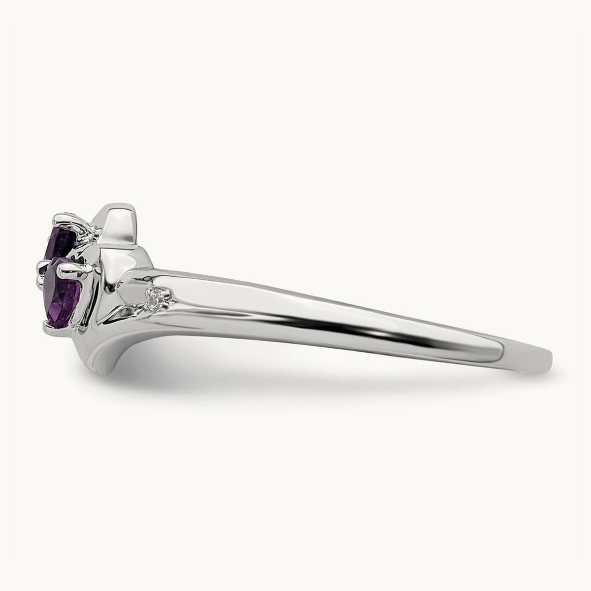 Amethyst and Diamond 2-stone Heart Ring, 14K White Gold