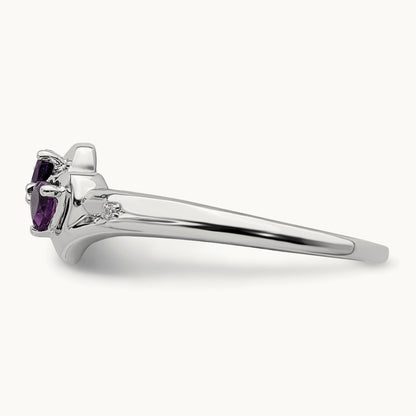 Amethyst and Diamond 2-stone Heart Ring, 14K White Gold