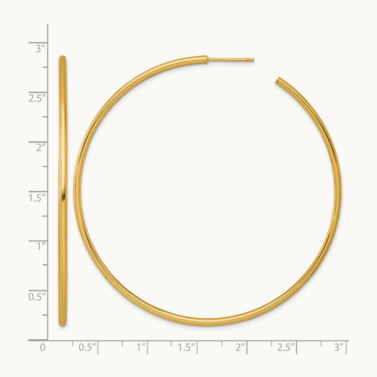 2.0 x Polished Post Hoop Earrings, 70mm, 14K