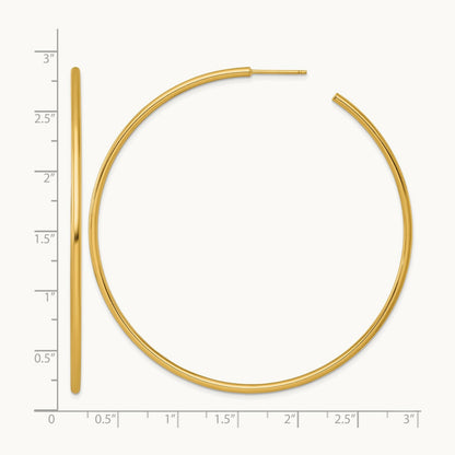 2.0 x Polished Post Hoop Earrings, 70mm, 14K