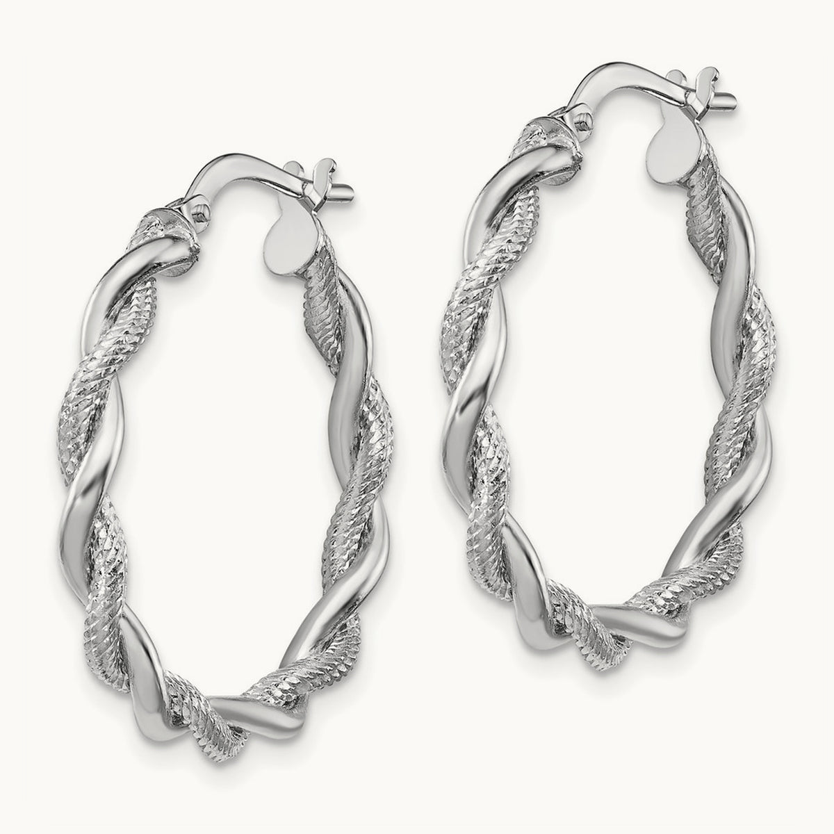 Medium Polished & Diamond-cut Twisted Hoops, 3mm, 14K White Gold