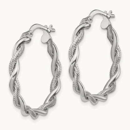 Medium Polished & Diamond-cut Twisted Hoops, 3mm, 14K White Gold