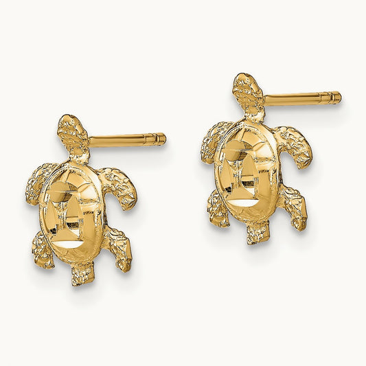 Polished Diamond-cut Sea Turtle Post Earrings, 14K