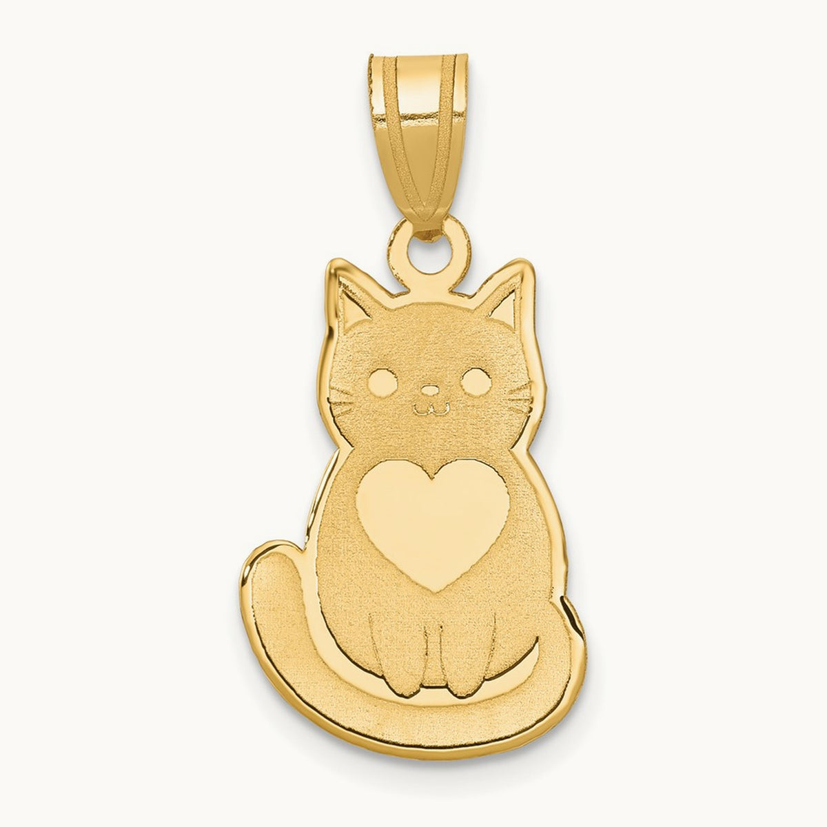 Laser Cut Cat with Heart Charm, 14K