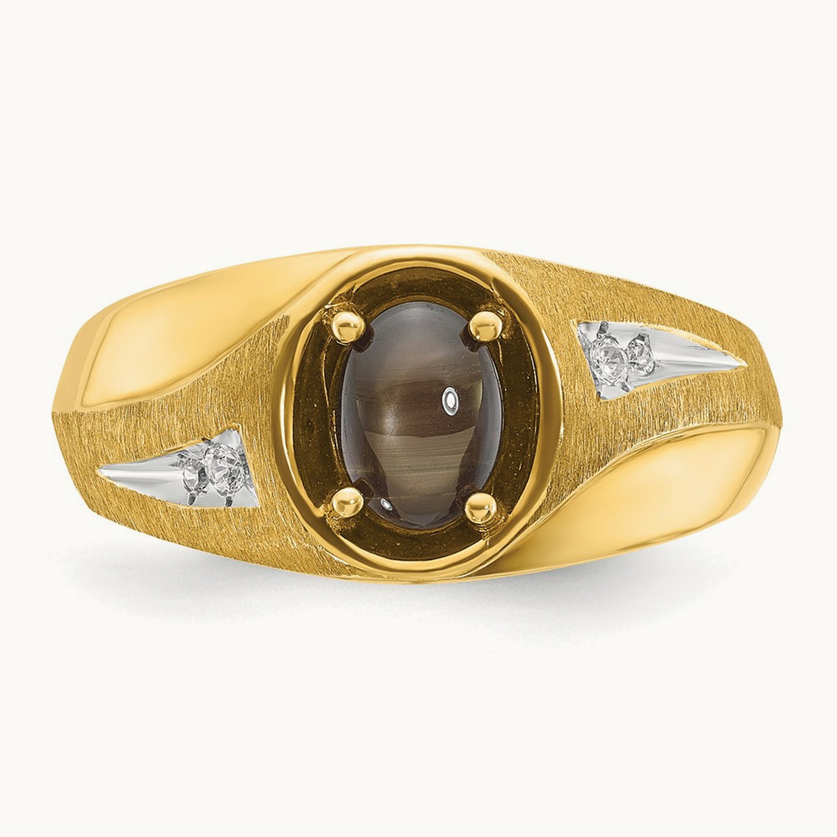 IBGoodman Men's Satin Black Star Sapphire and Diamond Complete Ring, 14K