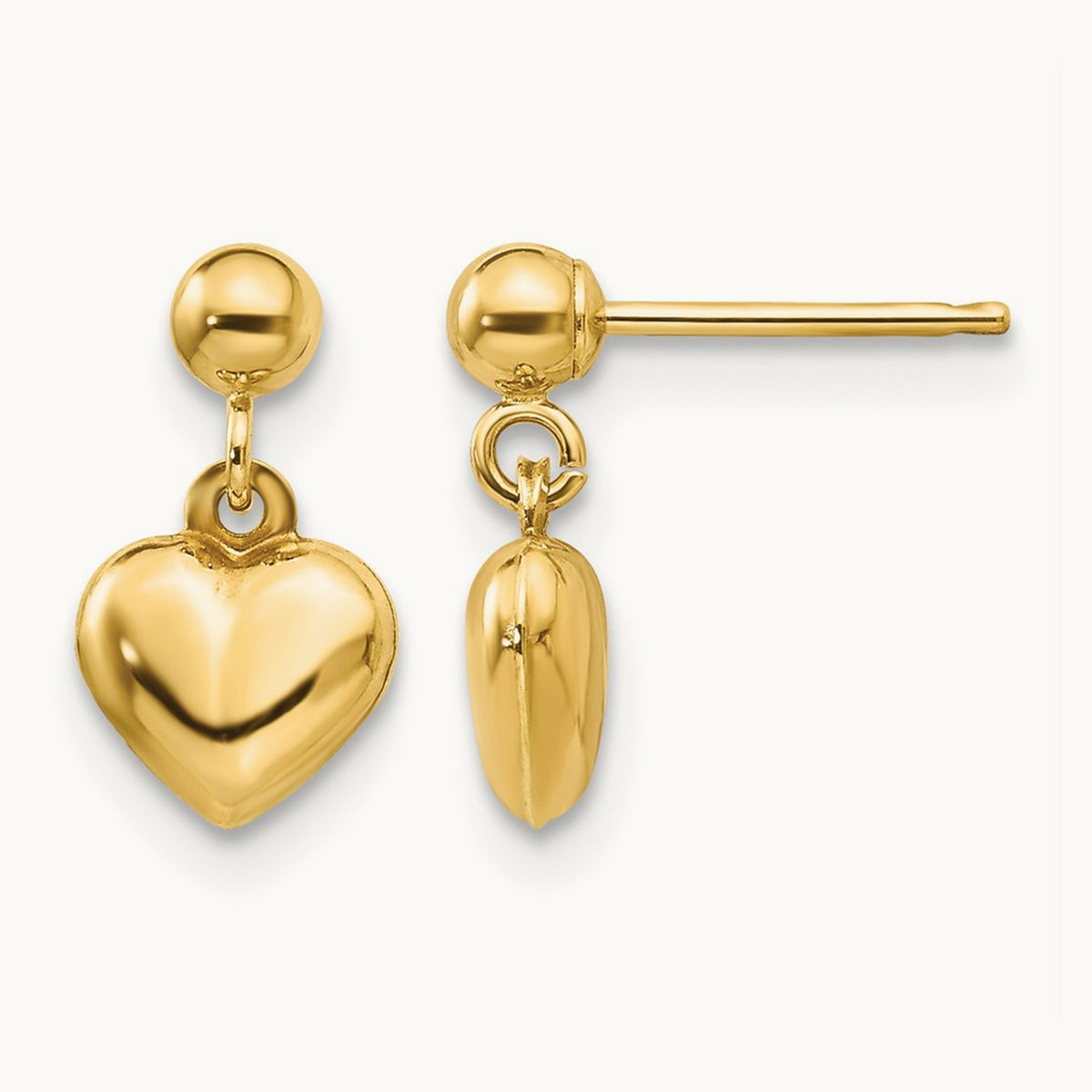 Madi K Puffed Heart Post Dangle Earrings, 14K