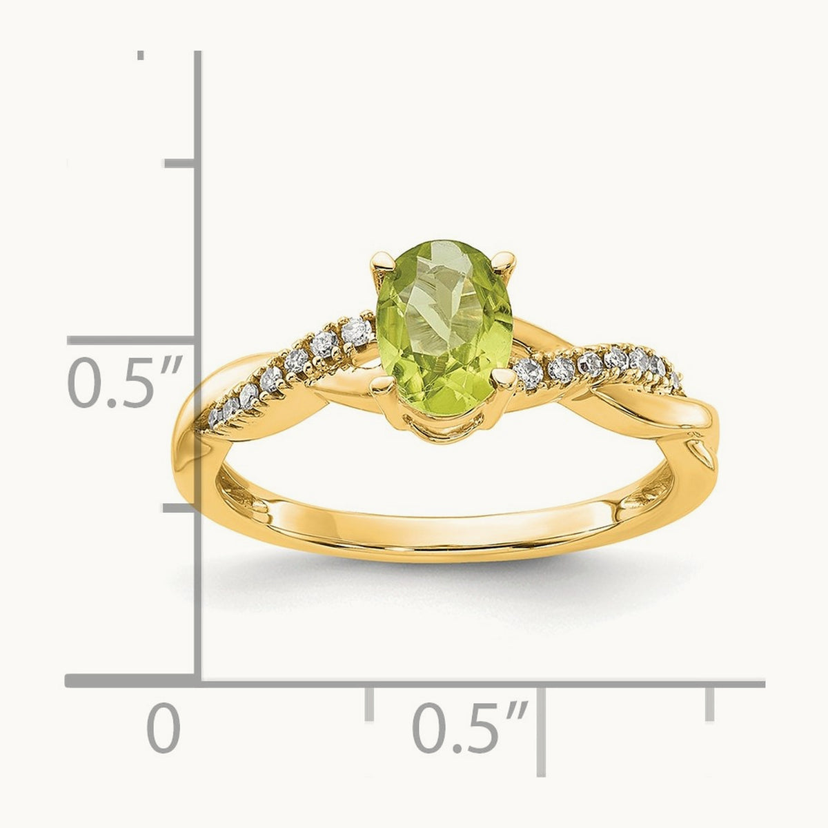 Oval Peridot and Diamond Ring — 14K Yellow Gold, 7