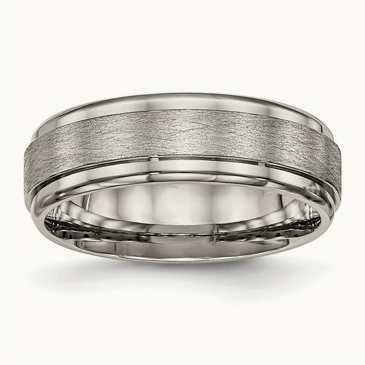 Brushed Center Ridged Edge Band, 7mm, Titanium