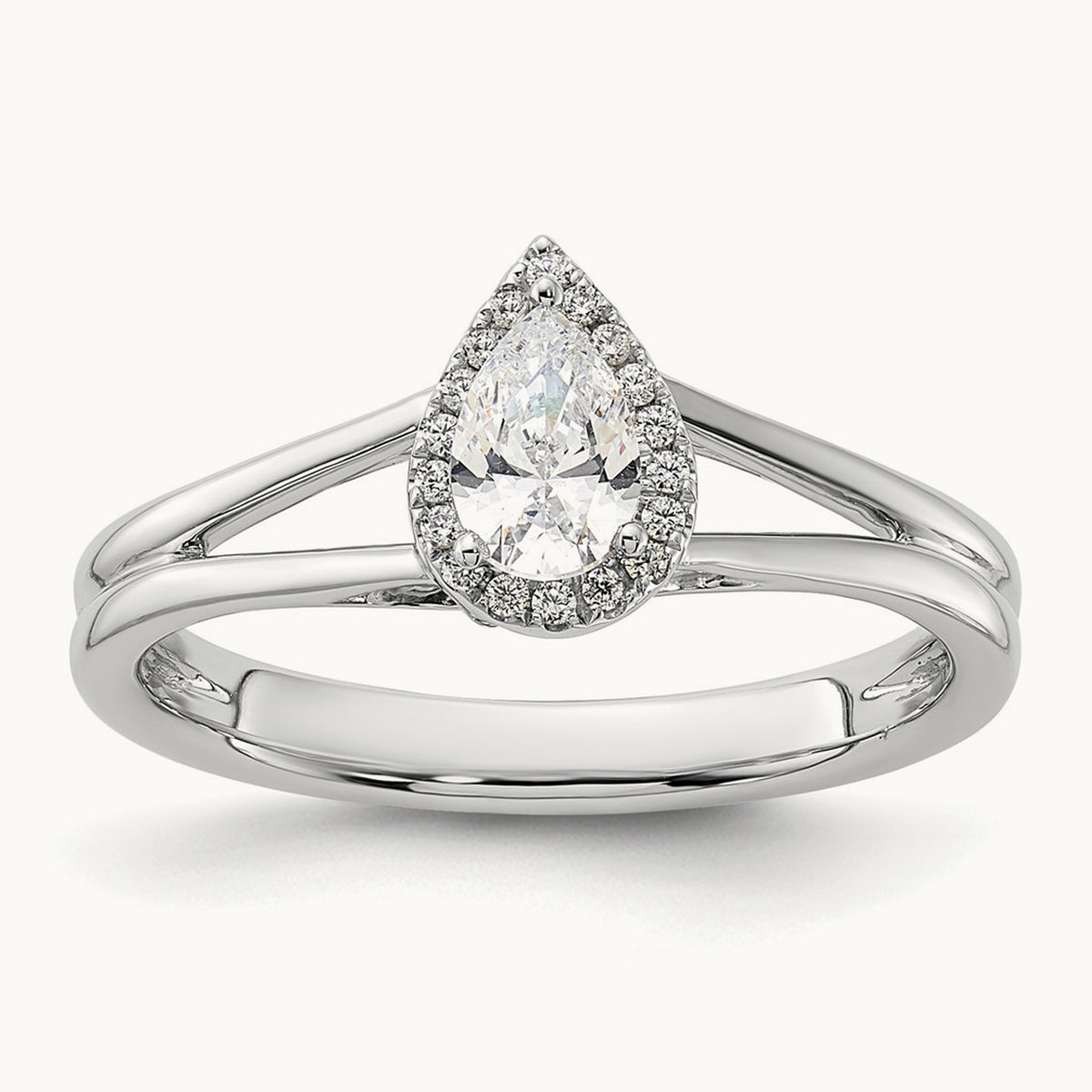 Pear Halo Semi-Mount Split Shank Engagement Ring, 0.07-0.20 ct tw — 1/15 ct, 14K White Gold