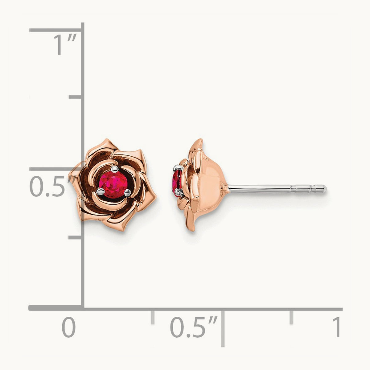 & Rose Ruby Flower Post Earrings, 14K Two-tone White