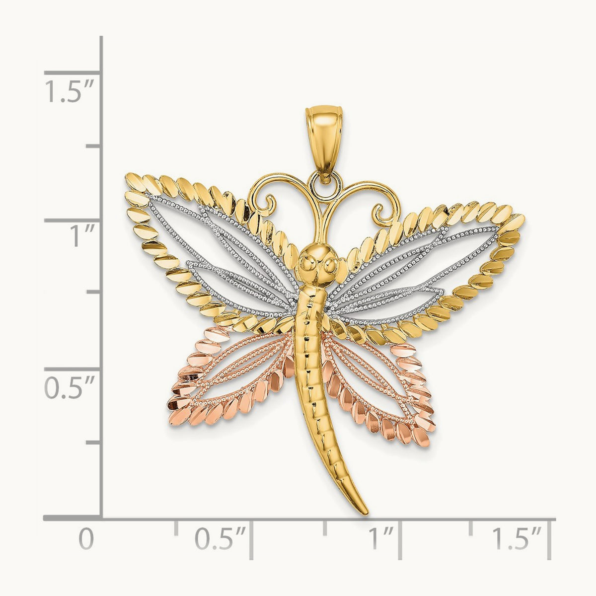 Dragonfly w/Beaded D/C Wings Charm, 14K Two-tone with White Rhodium