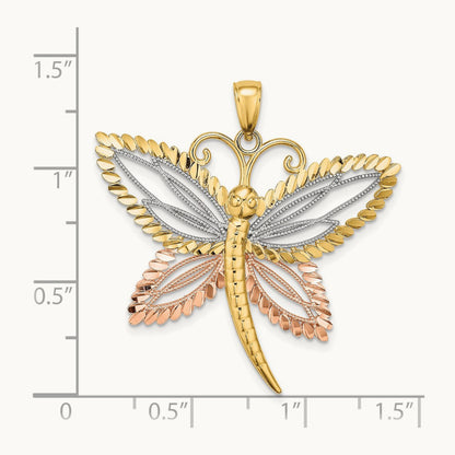 Dragonfly w/Beaded D/C Wings Charm, 14K Two-tone with White Rhodium