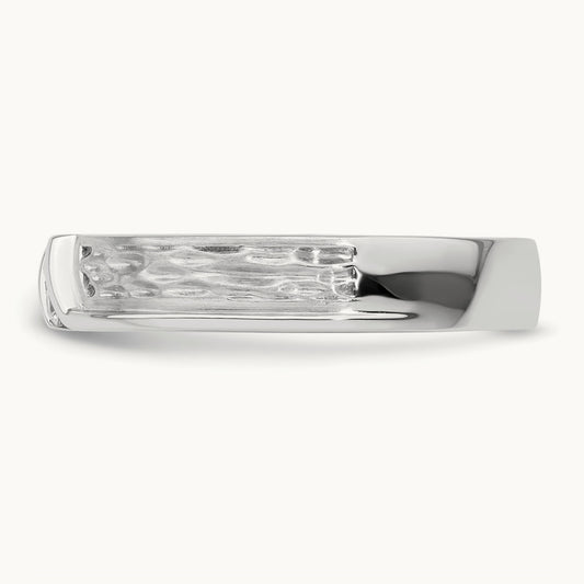 Polish & Satin Hammered Diamond Mens Wedding Band, 14K White Gold