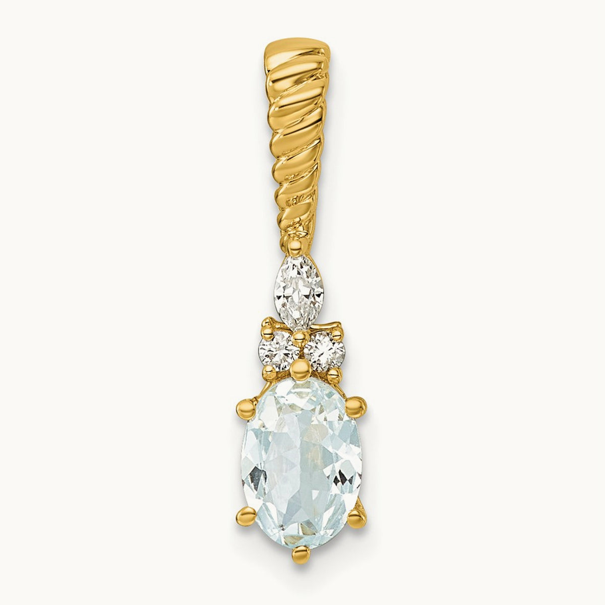 Polished Diamond and Aquamarine Twisted Chain Slide, 14K