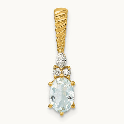 Polished Diamond and Aquamarine Twisted Chain Slide, 14K