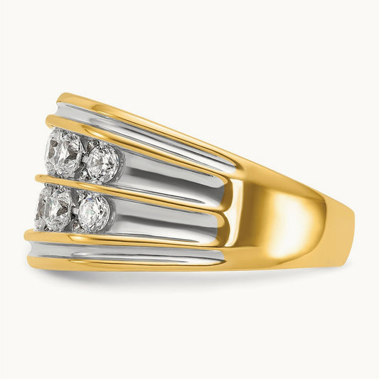 With White Rhodium 2 Row Men's Ring, 2.00 ct tw Lab-Grown Diamond